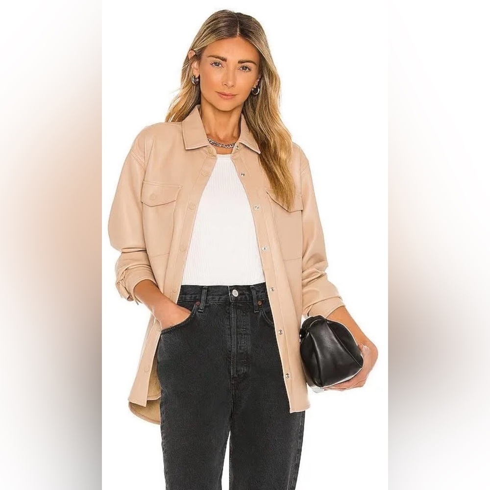 Bardot Frida Vegan Leather Shirt 12 Beige Faux Leather Shacket NWOT